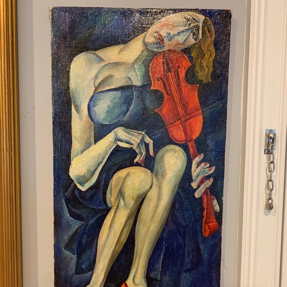 Women with violin signed by Marina Trufanova14”x27